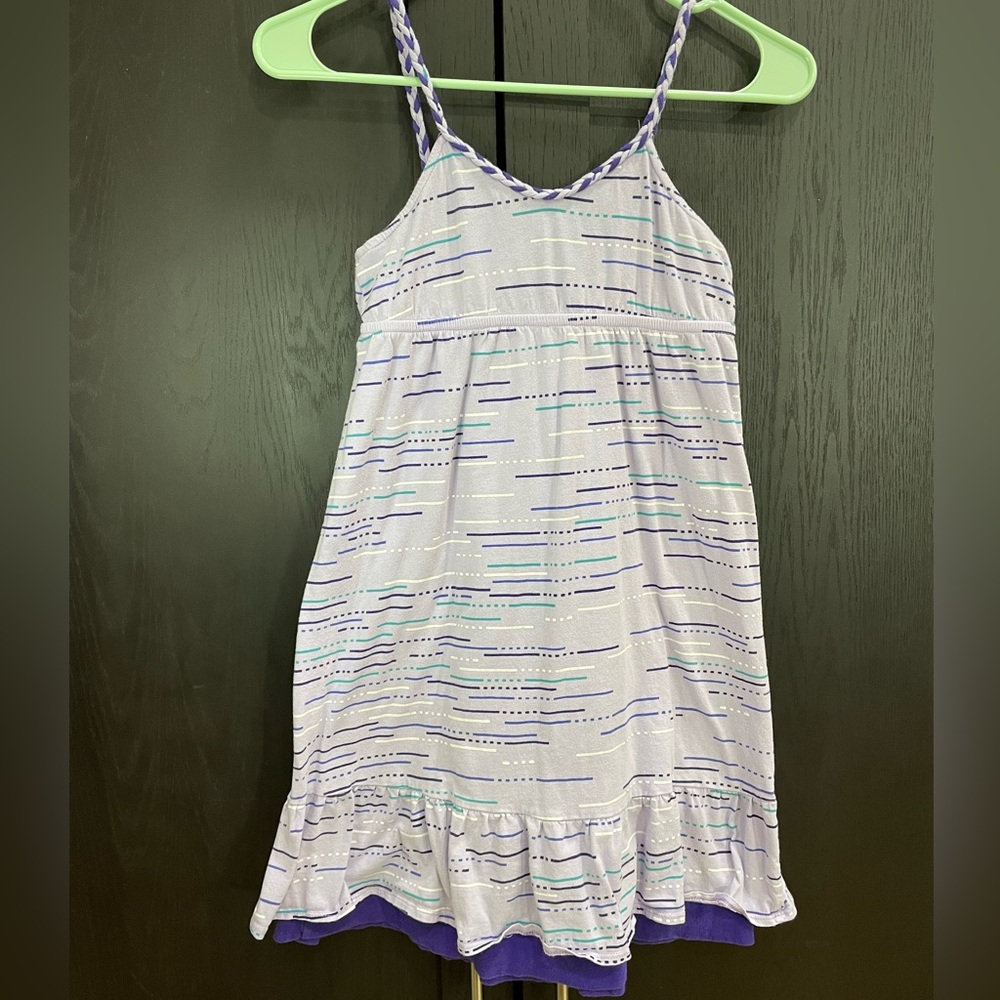 OP Spaghetti Strap Dress Girls Size 7-8 Purple & White Stripes #5126
